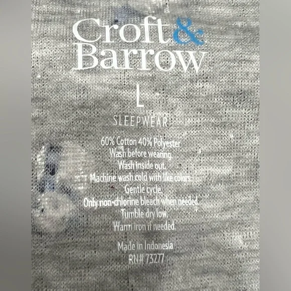 Croft & Barrow Snowman Print Gray Pajama Set NWT Women’s Large - Picture 4 of 4
